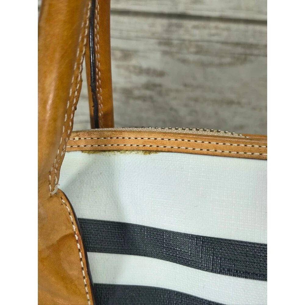 COACH Bleecker Striped Preston Satchel F30173 Black White Leather Trim Vintage